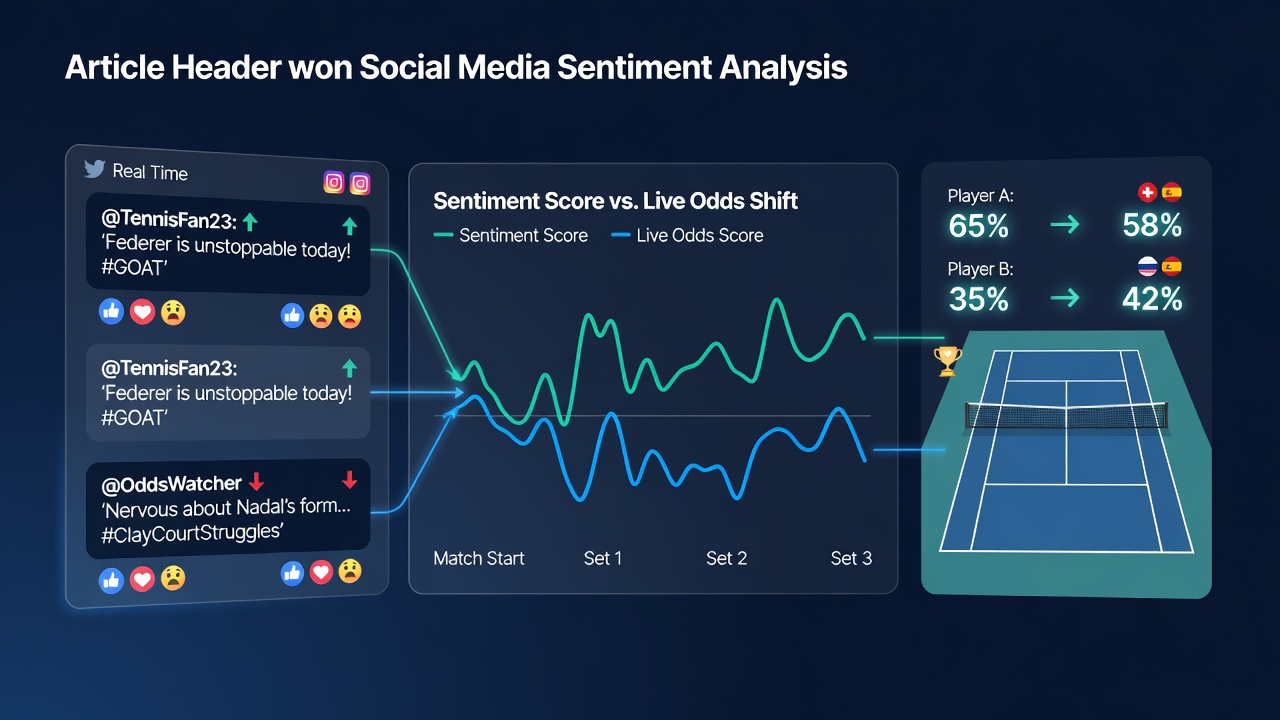 Dashboard displaying real-time social media sentiment metrics alongside tennis live betting odds charts for major international events